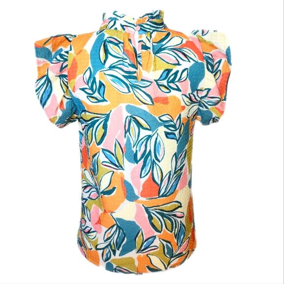 5/$55 THML Eliana Flutter Sleeve Blouse, Multicolor Abstract Floral, XS - Picture 2 of 8